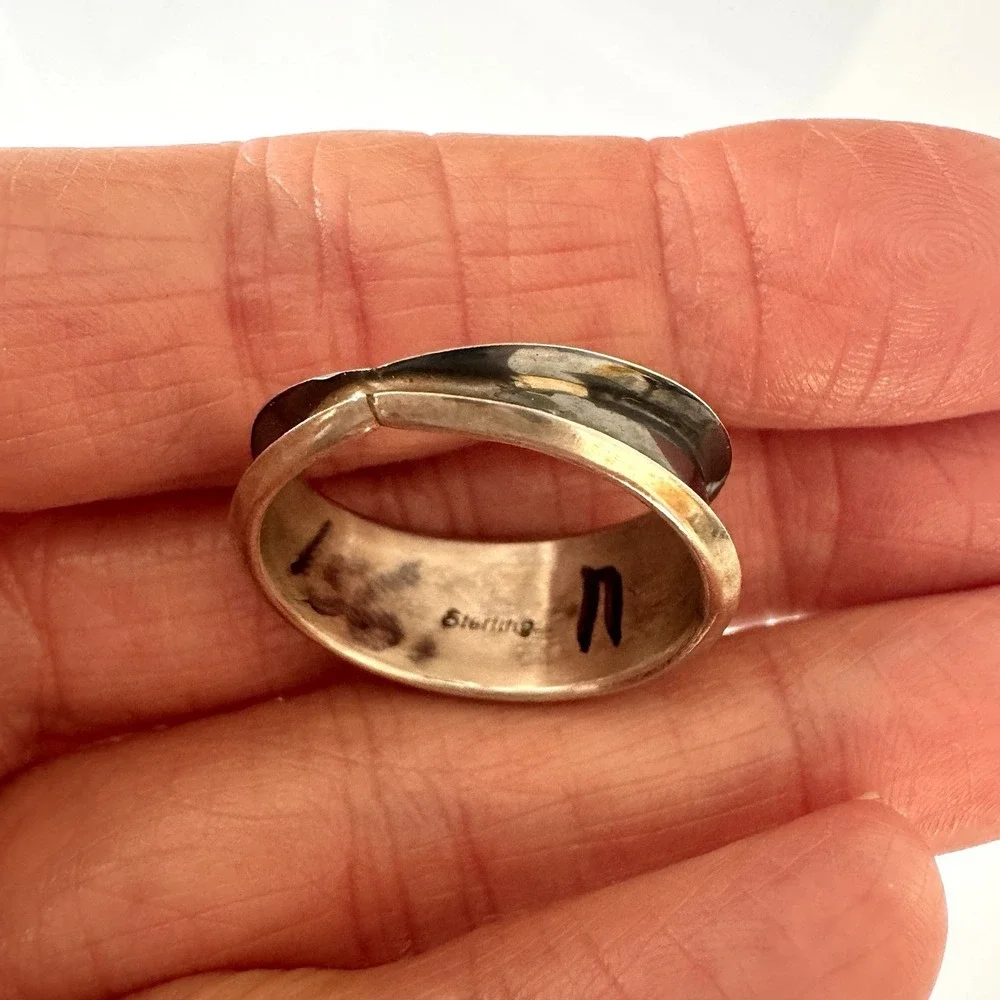 Turquoise Coral Band Ring Sz 11 Navajo 5g 11mm Native Amer Dark Sterling Mens